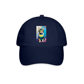 Domestic short haired cat with flowers - Baseball Cap - blue/blue - Front