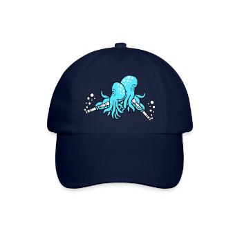 2 Oktopus Flöte Musik spielen Bläschen Band Team - Baseballkappe - Blau/Blau - Vorne