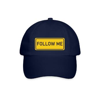 Follow Me - gelbes Warnschild - Baseballkappe - Blau/Blau - Vorne