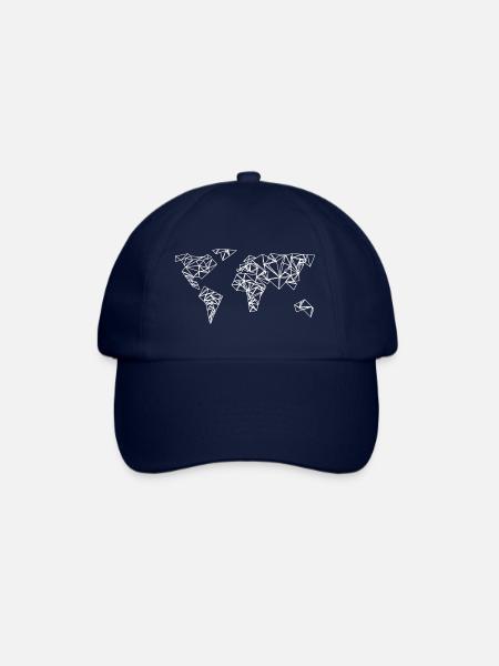 Weltkarte - geometrisch - Geografie - Erdkunde - Baseballkappe - Blau/Blau