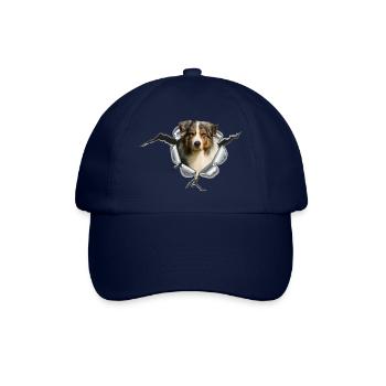 Australian Shepherd im Metall-Loch - Baseballkappe - Blau/Blau - Vorne