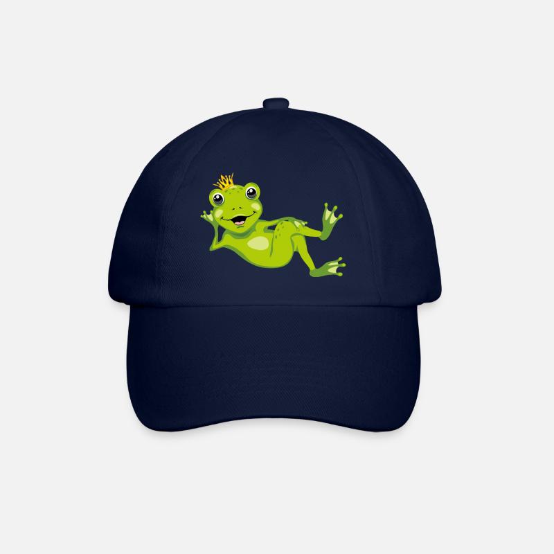 Lächelnder glücklicher Frosch mit einer Krone auf dem Kopf - Baseballkappe - Blau/Blau