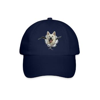 Schäferhund Weiss im *Metall-Loch* - Baseballkappe - Blau/Blau - Vorne