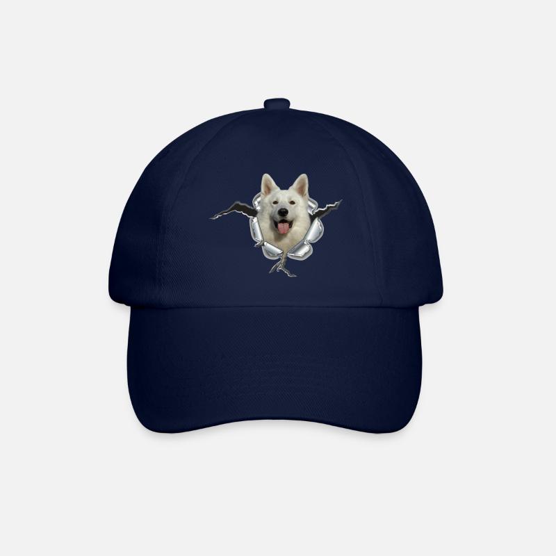 Schäferhund Weiss im *Metall-Loch* - Baseballkappe - Blau/Blau