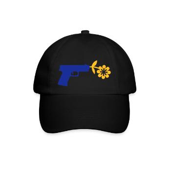 Pistole mit Blume als Friedenszeichen - Baseballkappe - Schwarz/Schwarz - Vorne