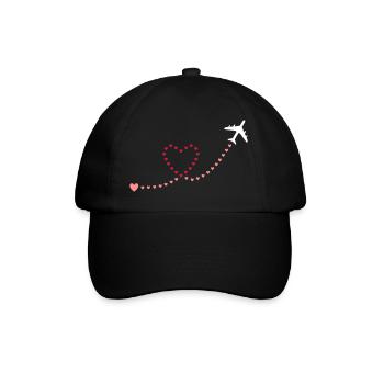 ★ Designfarben änderbar ★ Flugzeug, Herzen - Baseballkappe - Schwarz/Schwarz - Vorne