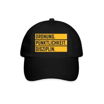Ordnung Pünktlichkeit Disziplin Deutsche Tugend 1C - Baseballkappe - Schwarz/Schwarz - Vorne