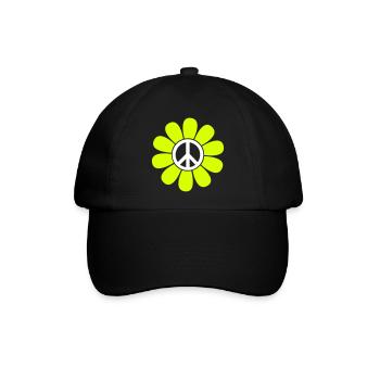 Peace Blume Flower Power Peace Symbol Zeichen - Baseballkappe - Schwarz/Schwarz - Vorne