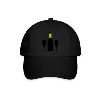 Rotwein Symbol - Baseballkappe - Schwarz/Schwarz - Vorne