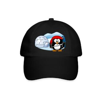 Piratenpinguin mit Schwert, Papagei und Iglu. - Baseballkappe - Schwarz/Schwarz - Vorne