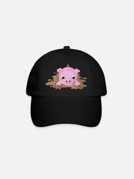 Planschendes Comic Schweinchen - Baseballkappe - Schwarz/Schwarz