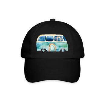 Regenbogen Retro Vintage Van Bus - Baseballkappe - Schwarz/Schwarz - Vorne