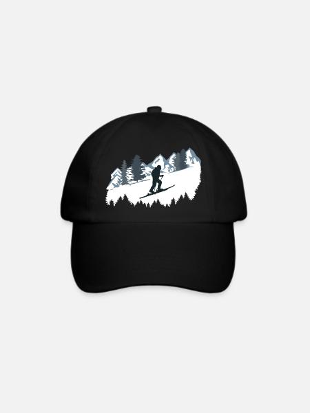 Skitourengeher und Berge, Skitouren - Baseballkappe - Schwarz/Schwarz