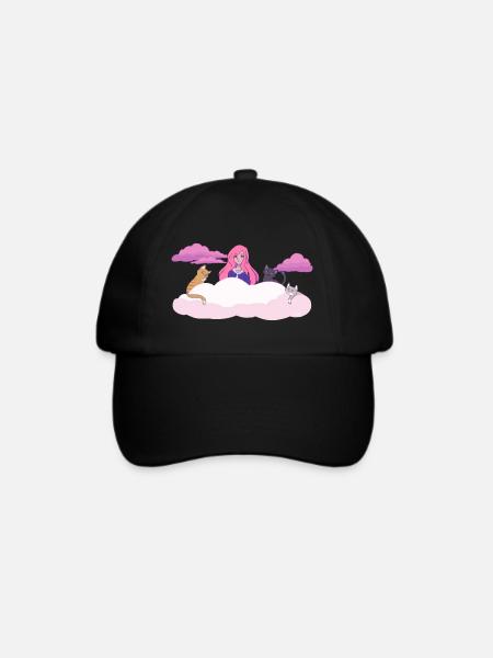 Lizzie in den Wolken mit Katzen - Baseballkappe - Schwarz/Schwarz