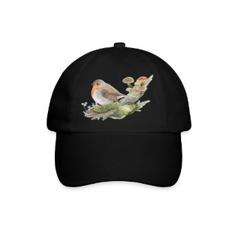 Rotkehlchen im Wald Pilz Liebevolle Aquarell - Baseballkappe - Schwarz/Schwarz - Vorne
