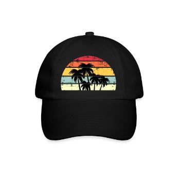 Palmen Retro Sonnenuntergang - Baseballkappe - Schwarz/Schwarz - Vorne