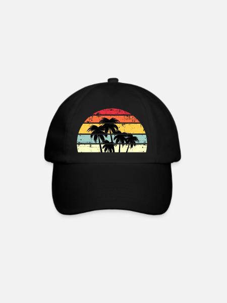 Palmen Retro Sonnenuntergang - Baseballkappe - Schwarz/Schwarz