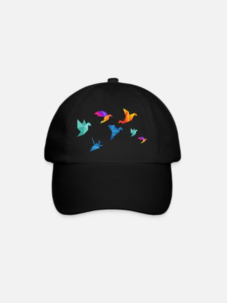 Mehrfarbige Papiervögel - Baseballkappe - Schwarz/Schwarz