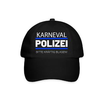 Karneval Polizei Spruch kräftig Blasen - Baseballkappe - Schwarz/Schwarz - Vorne