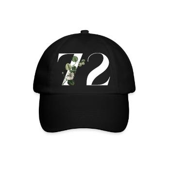 Nummer 72 Blumengrün - 72. Blumengeburtstag - Baseballkappe - Schwarz/Schwarz - Vorne