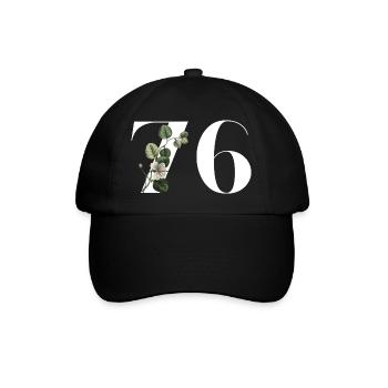 Nummer 76 Blumengrün - 76. Blumengeburtstag - Baseballkappe - Schwarz/Schwarz - Vorne