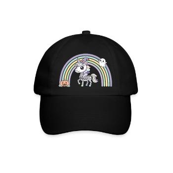 BOHO Skelett‑Einhorn mit Regenbogen – Halloween  - Baseballkappe - Schwarz/Schwarz - Vorne