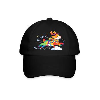Buntes fliegendes Rentier – Fröhliches Wintermotiv - Baseballkappe - Schwarz/Schwarz - Vorne