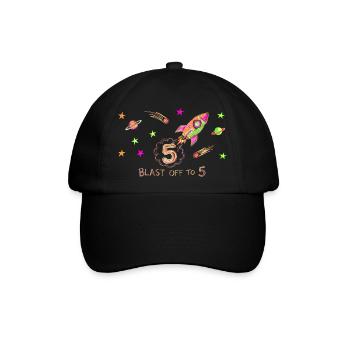Blast Off To 5 Rakete Zeichnung - Baseballkappe - Schwarz/Schwarz - Vorne