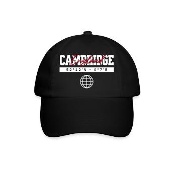 Cambridge England Koordinaten Reise Souvenir - Baseballkappe - Schwarz/Schwarz - Vorne