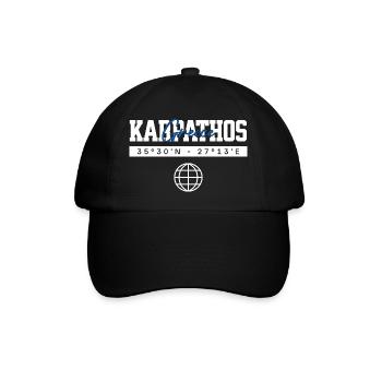 Karpathos Griechenland Koordinaten Reise Souvenir - Baseballkappe - Schwarz/Schwarz - Vorne