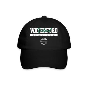 Waterford Irland Koordinaten Reise Souvenir - Baseballkappe - Schwarz/Schwarz - Vorne