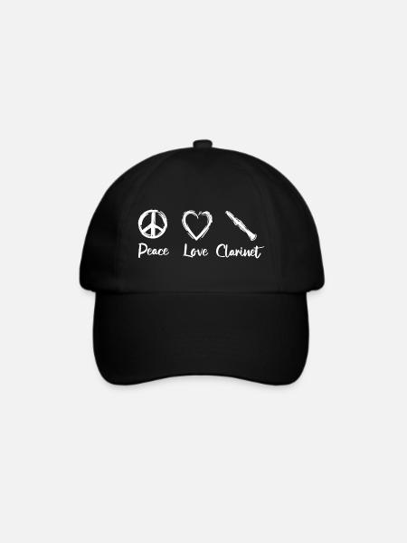 Peace Love Clarinet - Baseballkappe - Schwarz/Schwarz