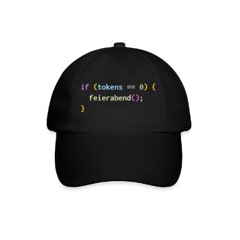 if (tokens == 0) feierabend(); – KI Feierabend - Baseballkappe - Schwarz/Schwarz - Vorne
