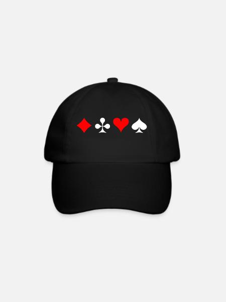 Karten Symbole - Karo Kreuz Herz Pik - Baseballkappe - Schwarz/Schwarz