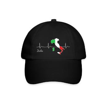 Italia Herzschlag Ich Liebe Italien Flagge - Baseballkappe - Schwarz/Schwarz - Vorne