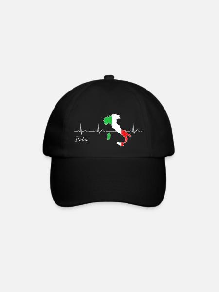 Italia Herzschlag Ich Liebe Italien Flagge - Baseballkappe - Schwarz/Schwarz