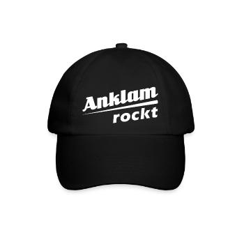 Anklam rockt - Textdesign mit Stadtnamen - Baseballkappe - Schwarz/Schwarz - Vorne