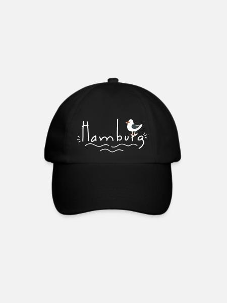 Hamburg mit Möwe - Baseballkappe - Schwarz/Schwarz