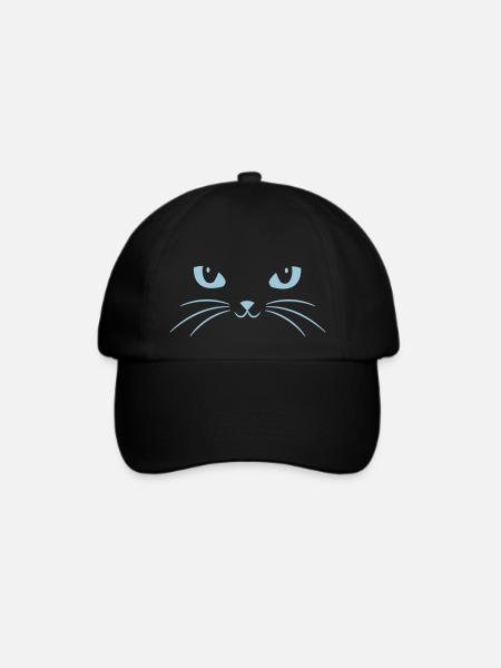 Katzen Gesicht mit großen Augen - Baseballkappe - Schwarz/Schwarz