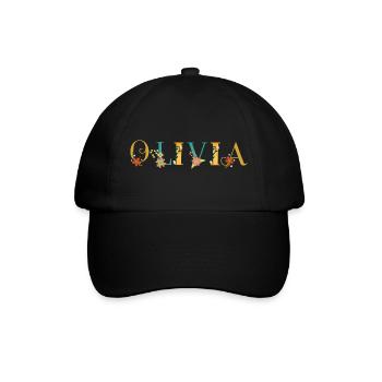 OLIVIA Namenskunst mit gestickten Blumen - Baseballkappe - Schwarz/Schwarz - Vorne