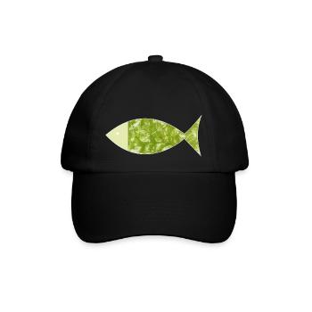 Fisch Ichthys Naturdruck Angeln Jesusfisch - Baseballkappe - Schwarz/Schwarz - Vorne