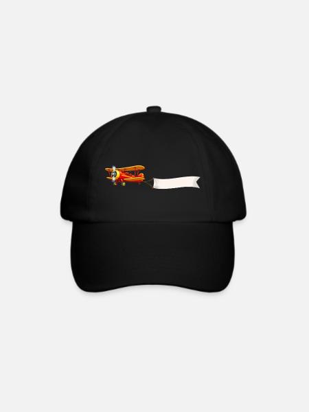 Doppeldecker Flugzeug Banner Motiv Retro - Baseballkappe - Schwarz/Schwarz