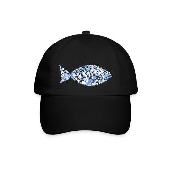 blaue Fische Comic Angler Meer Urlaub christlich - Baseballkappe - Schwarz/Schwarz - Vorne