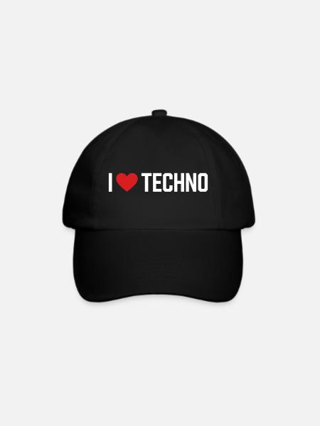 I love Techno. - Baseballkappe - Schwarz/Schwarz