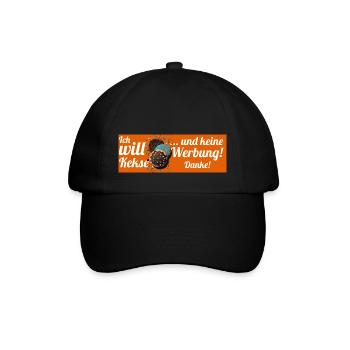 Ich will Kekse und keine Werbung! Keine Werbung! - Baseballkappe - Schwarz/Schwarz - Vorne