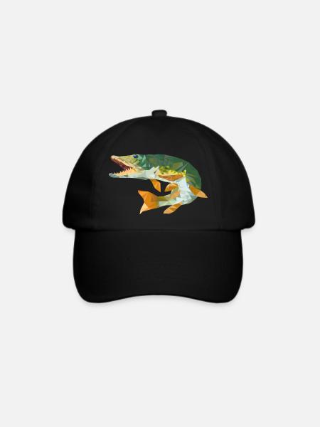 Hecht Fisch Pike Angeln Geschenk Polygon - Baseballkappe - Schwarz/Schwarz