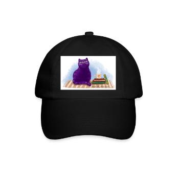 Katze, Bücher und Tee - Baseballkappe - Schwarz/Schwarz - Vorne