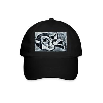 Katze Abstarkt in Schwarz Weiß - Kunst Fine Art - Baseballkappe - Schwarz/Schwarz - Vorne