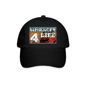 SimRacer 4 Life (weißer Text) - Baseballkappe - Schwarz/Schwarz - Vorne