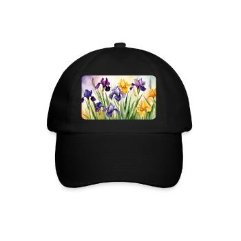 Romantische Schwertlilien - Aquarellfarben  - Baseballkappe - Schwarz/Schwarz - Vorne